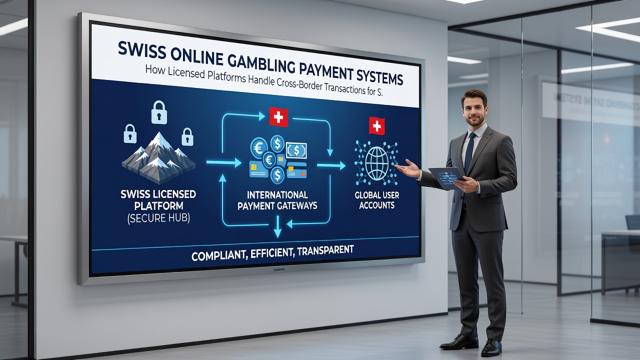 Secure API connections and intermediary institutions facilitate compliant cross-border money movement for Swiss licensed gambling services